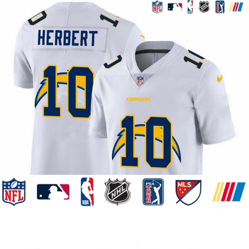Personalized Los Angeles Chargers #10 Justin Herbert White Men’s Team Logo Dual Overlap Limited NFL Jersey
