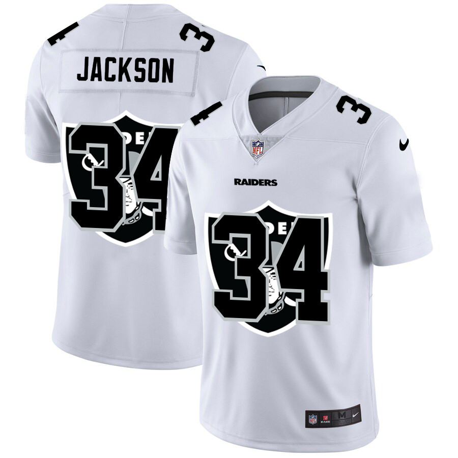 Personalized Las Vegas Raiders #34 Bo Jackson White Men’s Team Logo Dual Overlap Limited NFL Jersey