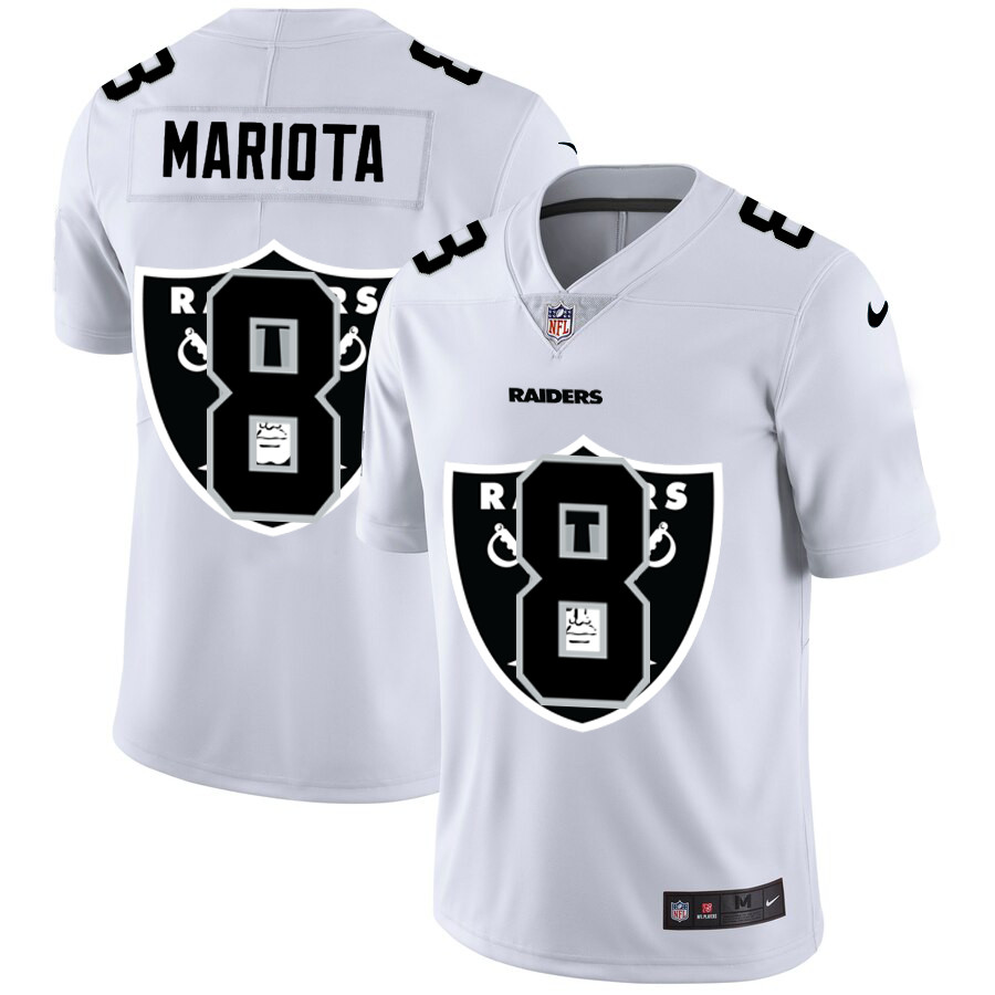 Personalized Las Vegas Raiders #8 Marcus Mariota White Men’s Team Logo Dual Overlap Limited NFL Jersey