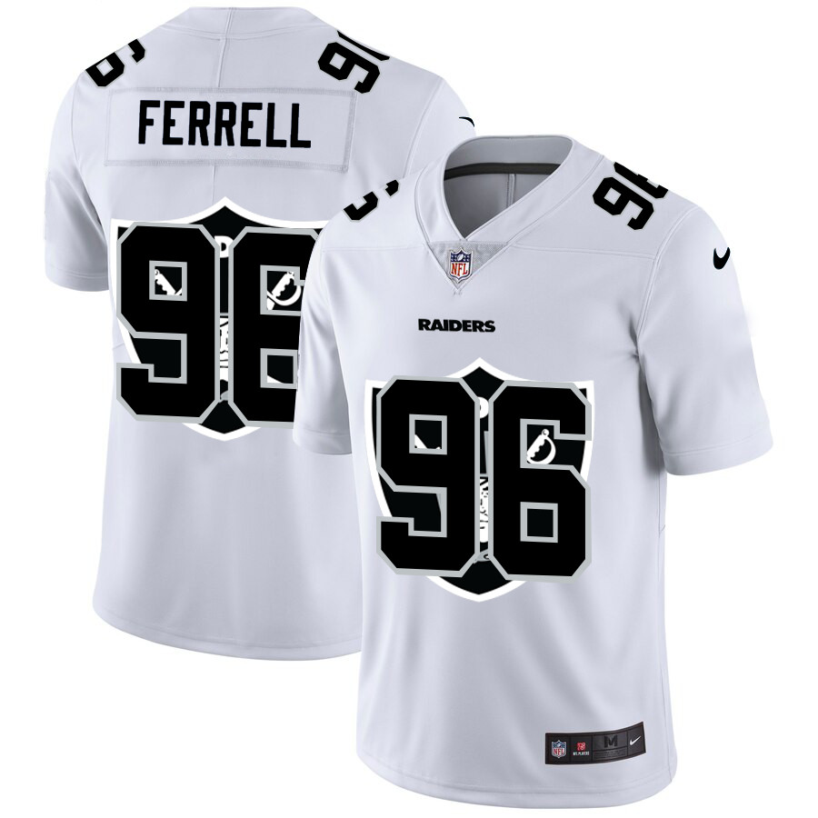 Personalized Las Vegas Raiders #96 Clelin Ferrell White Men’s Team Logo Dual Overlap Limited NFL Jersey