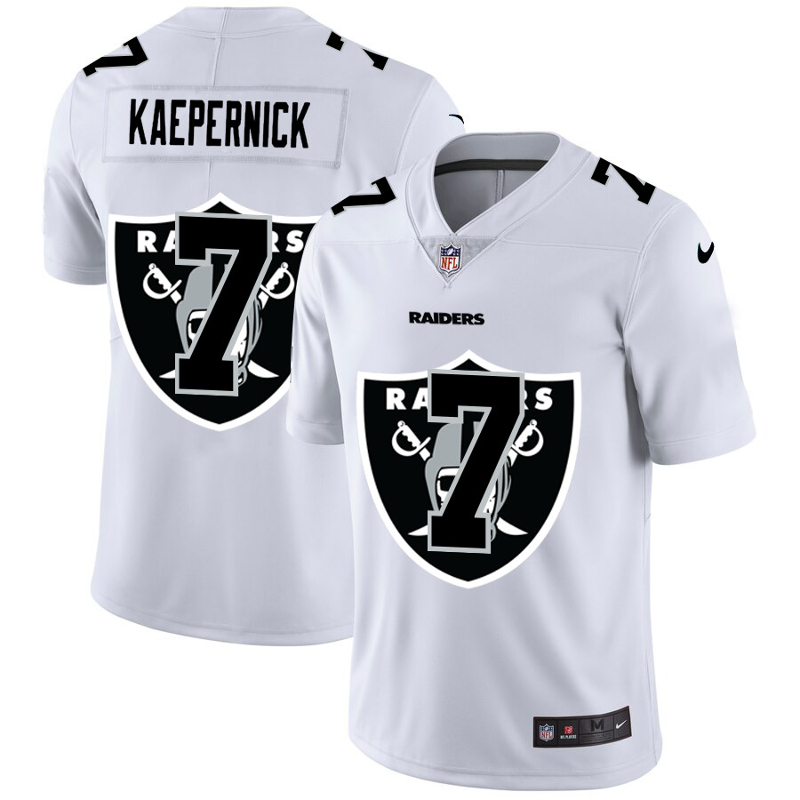 Personalized Las Vegas Raiders #7 Colin Kaepernick White Men’s Team Logo Dual Overlap Limited NFL Jersey