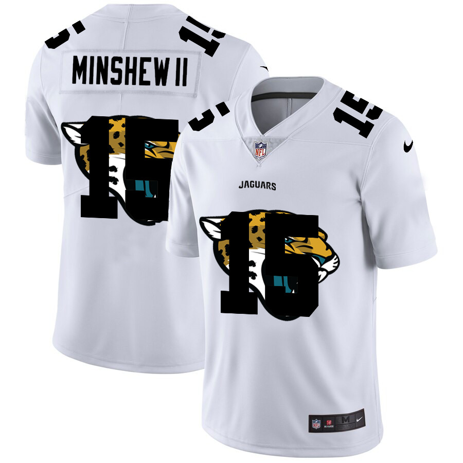 Personalized Jacksonville Jaguars #15 Gardner Minshew II White Men’s Team Logo Dual Overlap Limited NFL Jersey