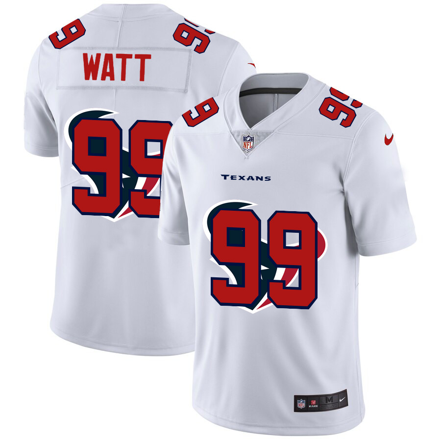 Personalized Houston Texans #99 J.J. Watt White Men’s Team Logo Dual Overlap Limited NFL Jersey