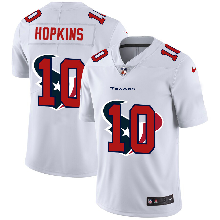 Personalized Houston Texans #10 DeAndre Hopkins White Men’s Team Logo Dual Overlap Limited NFL Jersey