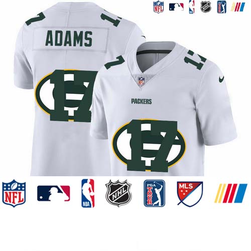 Personalized Green Bay Packers #17 Davante Adams White Men’s Team Logo Dual Overlap Limited NFL Jersey