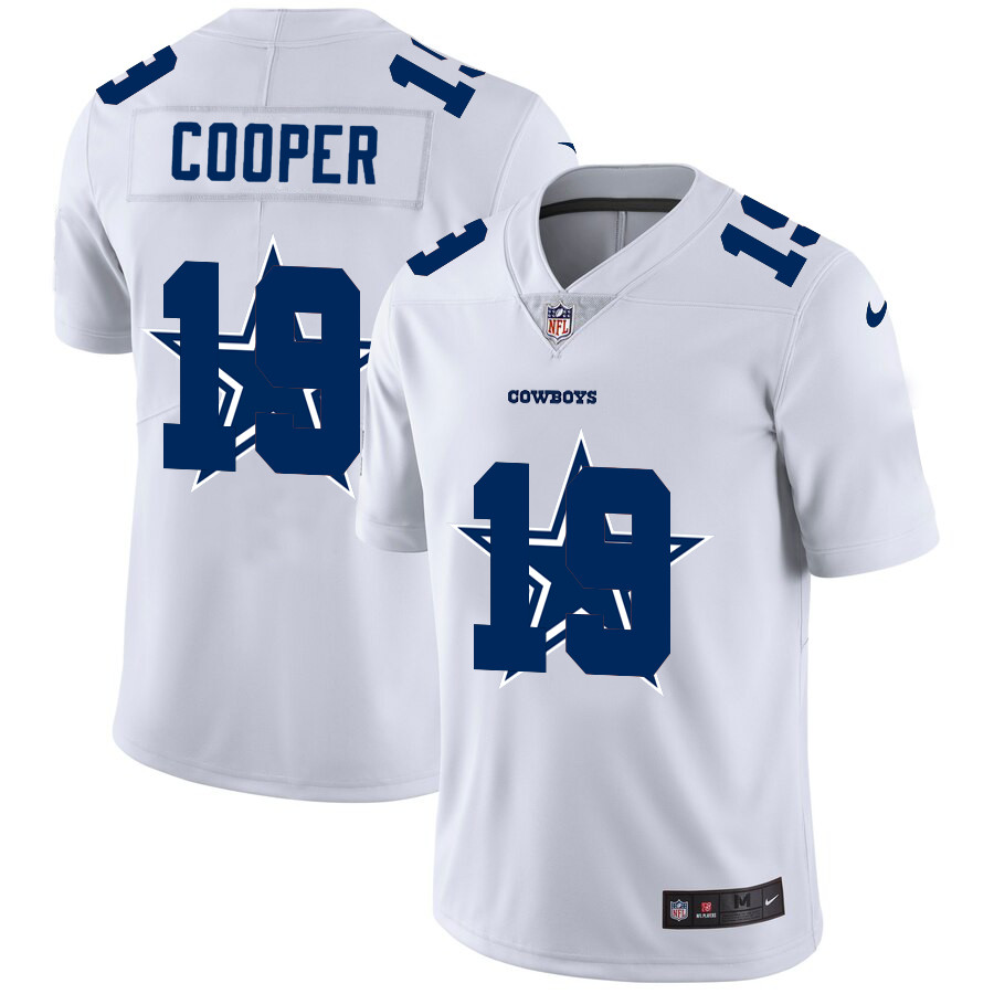 Personalized Dallas Cowboys #19 Amari Cooper White Men’s Team Logo Dual Overlap Limited NFL Jersey