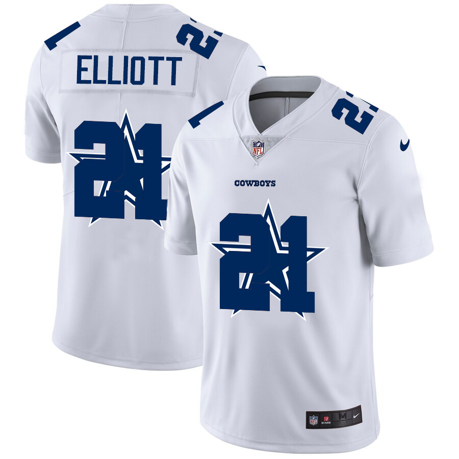 Personalized Dallas Cowboys #21 Ezekiel Elliott White Men’s Team Logo Dual Overlap Limited NFL Jersey