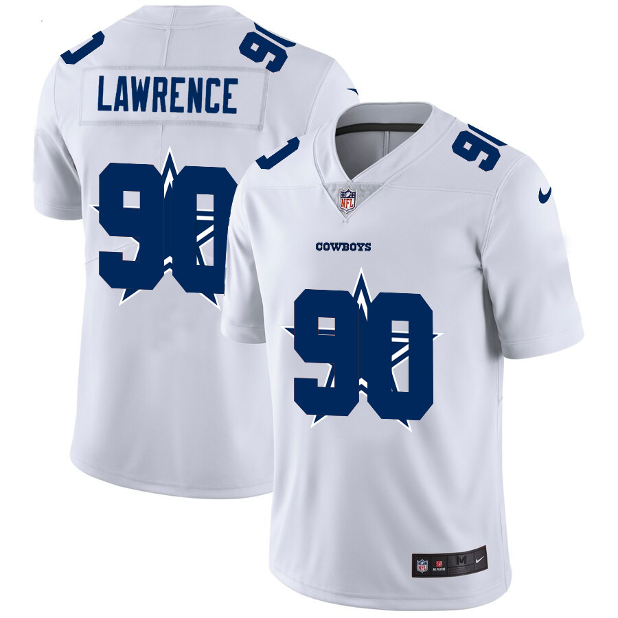 Personalized Dallas Cowboys #90 Demarcus Lawrence White Men’s Team Logo Dual Overlap Limited NFL Jersey
