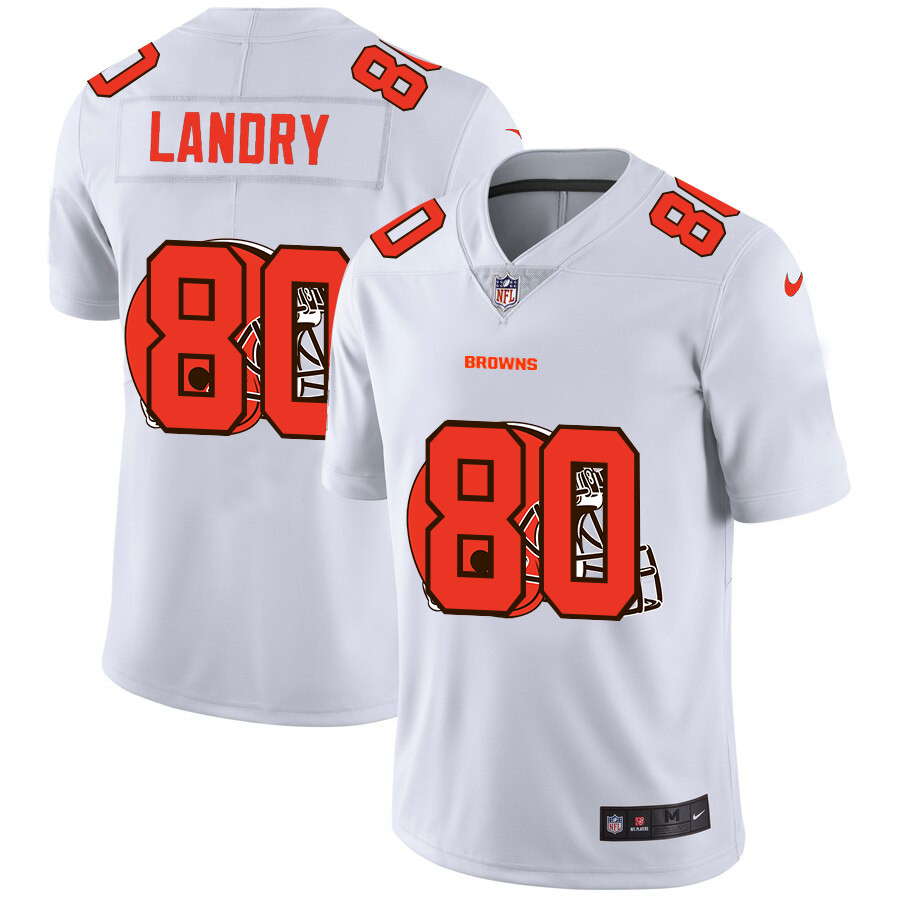 Personalized Cleveland Browns #80 Jarvis Landry White Men’s Team Logo Dual Overlap Limited NFL Jersey