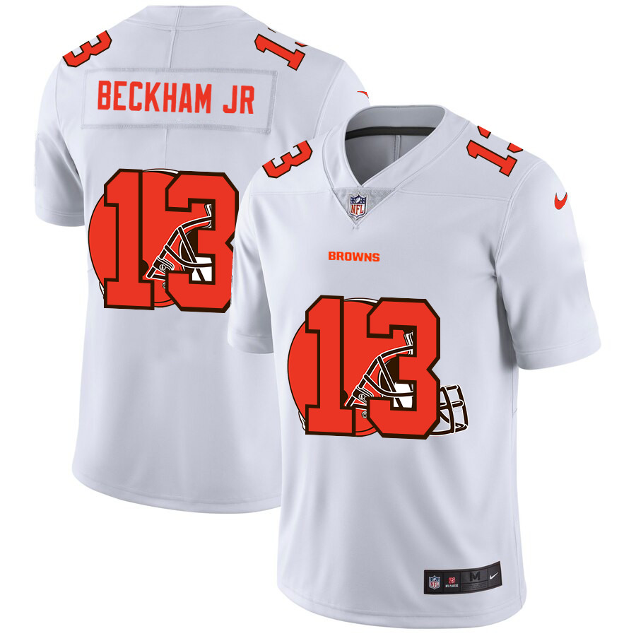 Personalized Cleveland Browns #13 Odell Beckham Jr. White Men’s Team Logo Dual Overlap Limited NFL Jersey
