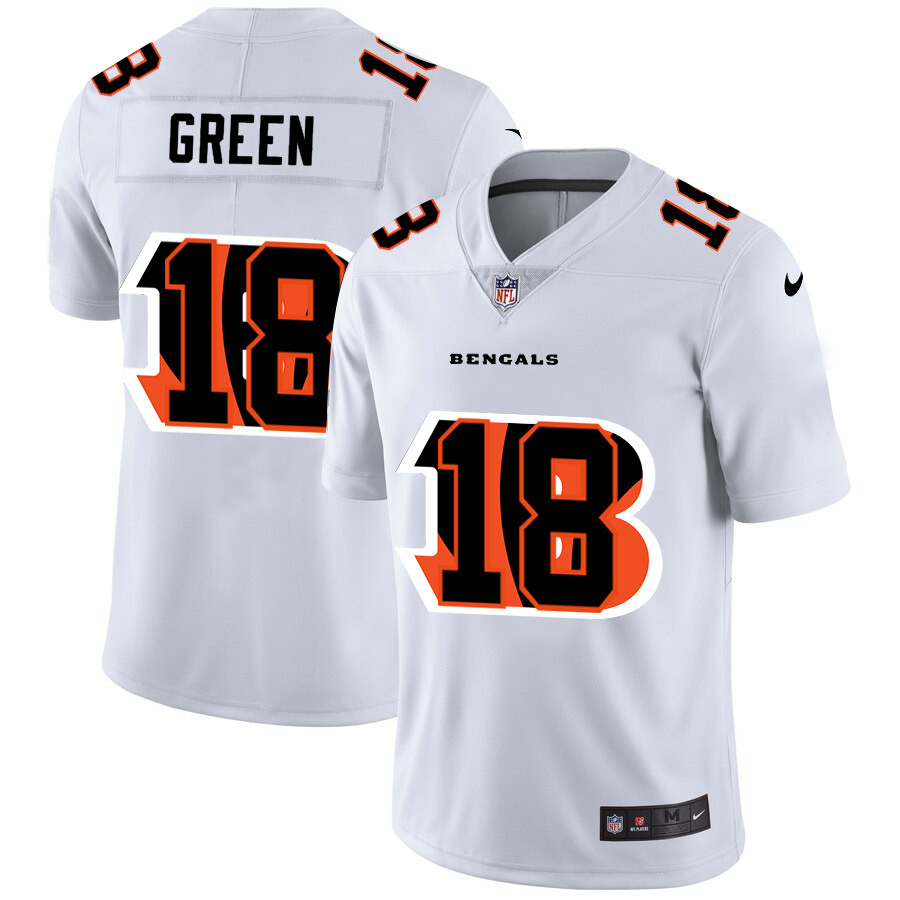 Personalized Cincinnati Bengals #18 A.J. Green White Men’s Team Logo Dual Overlap Limited NFL Jersey