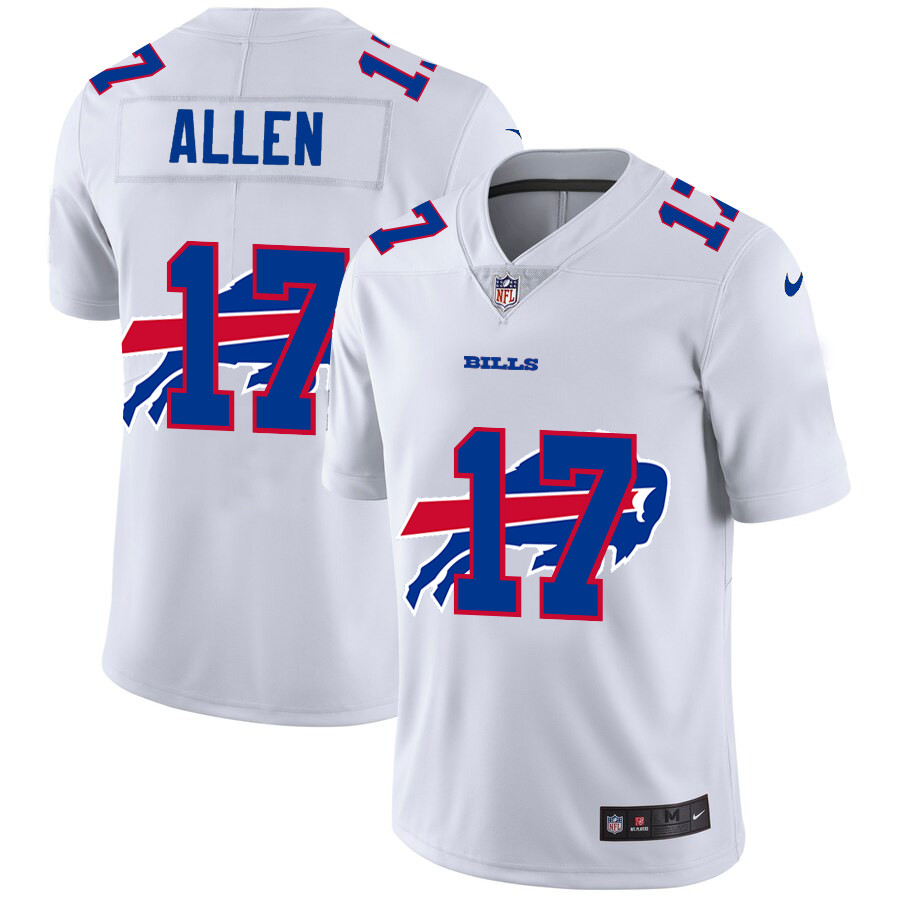 Personalized Buffalo Bills #17 Josh Allen White Men’s Team Logo Dual Overlap Limited NFL Jersey