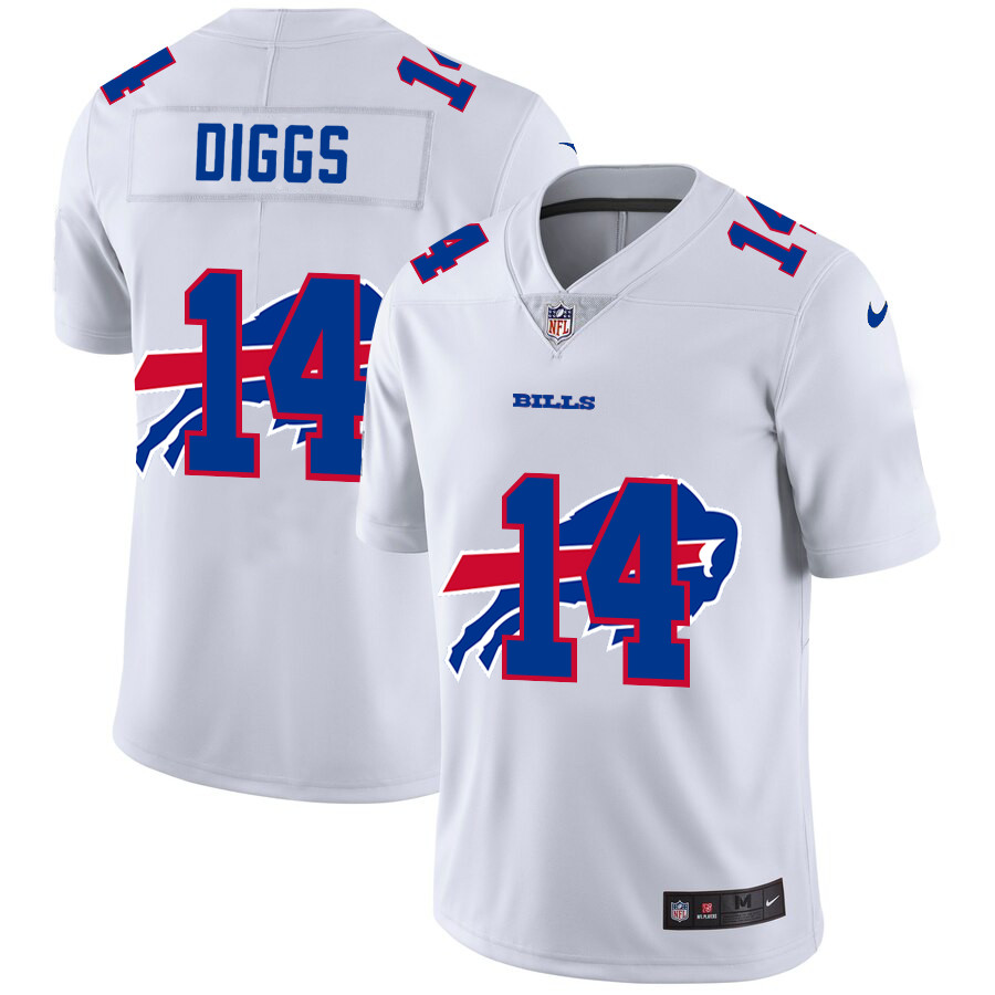 Personalized Buffalo Bills #14 Stefon Diggs White Men’s Team Logo Dual Overlap Limited NFL Jersey