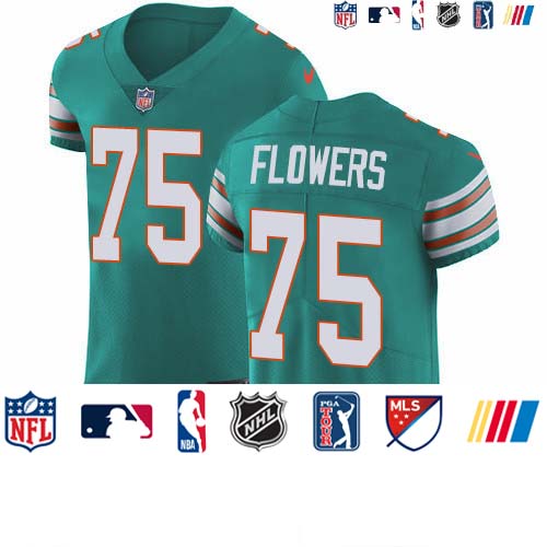 Personalized Dolphins #75 Ereck Flowers Aqua Green Alternate Men’s Stitched NFL New Elite Jersey