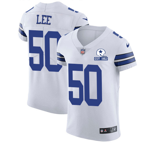 Personalized Cowboys #50 Sean Lee White Men’s Stitched With Established In 1960 Patch NFL New Elite Jersey