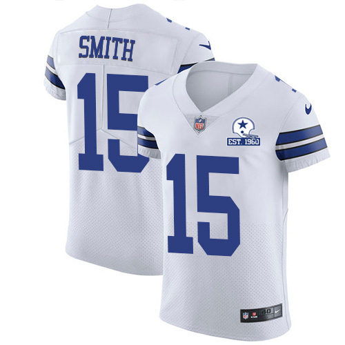 Personalized Cowboys #15 Devin Smith White Men’s Stitched With Established In 1960 Patch NFL New Elite Jersey