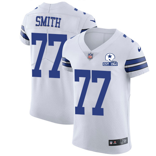 Personalized Cowboys #77 Tyron Smith White Men’s Stitched With Established In 1960 Patch NFL New Elite Jersey