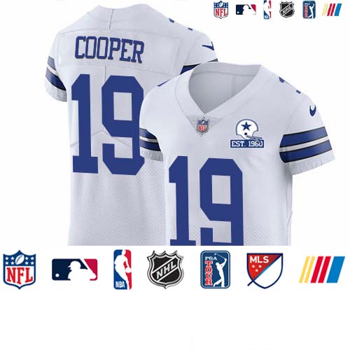 Personalized Cowboys #19 Amari Cooper White Men’s Stitched With Established In 1960 Patch NFL New Elite Jersey