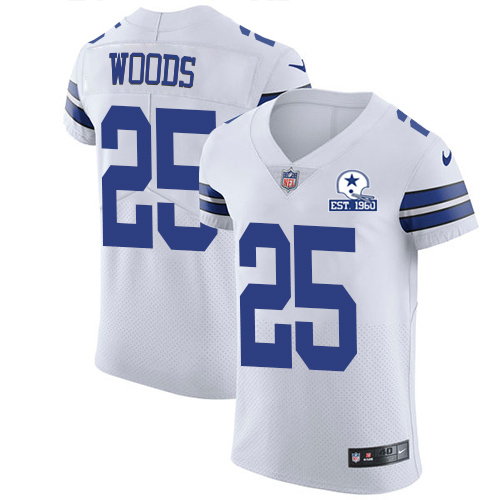 Personalized Cowboys #25 Xavier Woods White Men’s Stitched With Established In 1960 Patch NFL New Elite Jersey