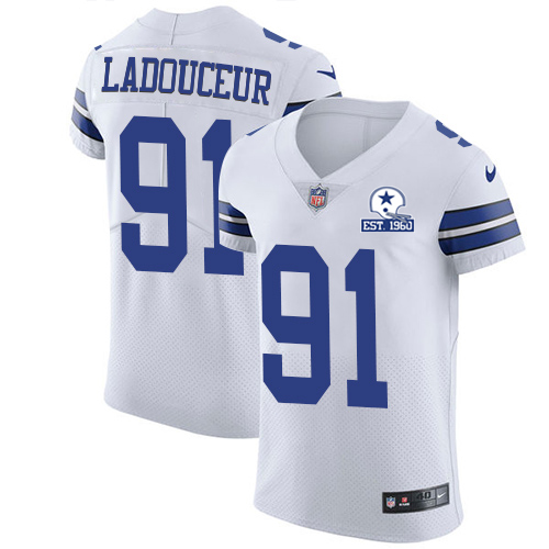 Personalized Cowboys #91 L.P. Ladouceur White Men’s Stitched With Established In 1960 Patch NFL New Elite Jersey