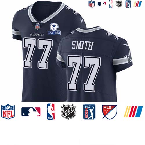 Personalized Cowboys #77 Tyron Smith Navy Blue Team Color Men’s Stitched With Established In 1960 Patch NFL Untouchable Elite Jersey