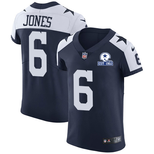 Personalized Cowboys #6 Chris Jones Navy Blue Thanksgiving Men’s Stitched With Established In 1960 Patch NFL Untouchable Throwback Elite Jersey