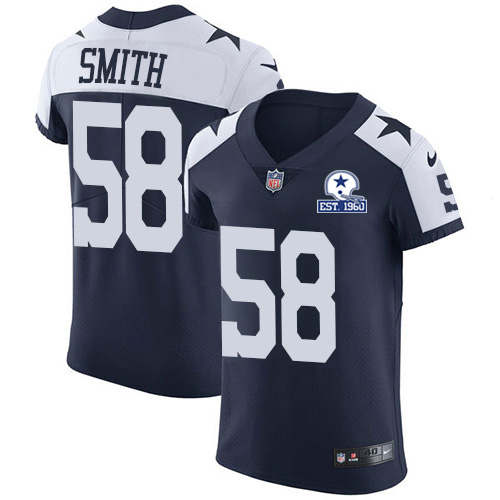 Personalized Cowboys #58 Aldon Smith Navy Blue Thanksgiving Men’s Stitched With Established In 1960 Patch NFL Untouchable Throwback Elite Jersey