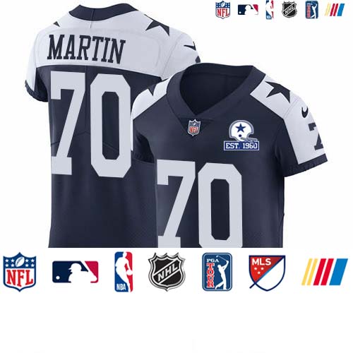Personalized Cowboys #70 Zack Martin Navy Blue Thanksgiving Men’s Stitched With Established In 1960 Patch NFL Untouchable Throwback Elite Jersey