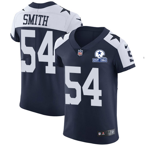 Personalized Cowboys #54 Jaylon Smith Navy Blue Thanksgiving Men’s Stitched With Established In 1960 Patch NFL Untouchable Throwback Elite Jersey