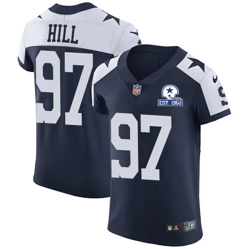Personalized Cowboys #97 Trysten Hill Navy Blue Thanksgiving Men’s Stitched With Established In 1960 Patch NFL Untouchable Throwback Elite Jersey