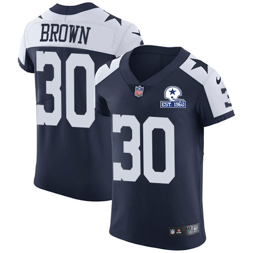Personalized Cowboys #30 Anthony Brown Navy Blue Thanksgiving Men’s Stitched With Established In 1960 Patch NFL Untouchable Throwback Elite Jersey