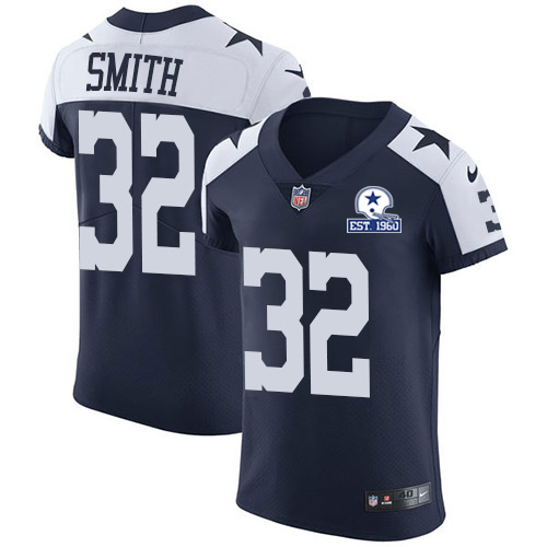 Personalized Cowboys #32 Saivion Smith Navy Blue Thanksgiving Men’s Stitched With Established In 1960 Patch NFL Untouchable Throwback Elite Jersey