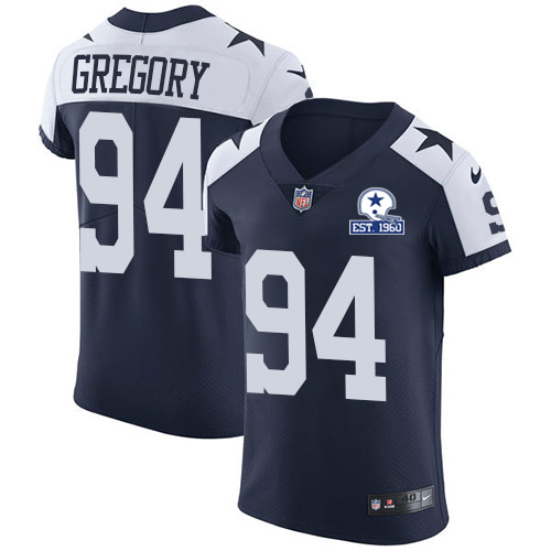 Personalized Cowboys #94 Randy Gregory Navy Blue Thanksgiving Men’s Stitched With Established In 1960 Patch NFL Untouchable Throwback Elite Jersey