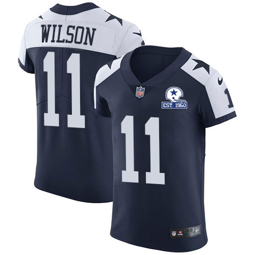 Personalized Cowboys #11 Cedrick Wilson Navy Blue Thanksgiving Men’s Stitched With Established In 1960 Patch NFL Untouchable Throwback Elite Jersey