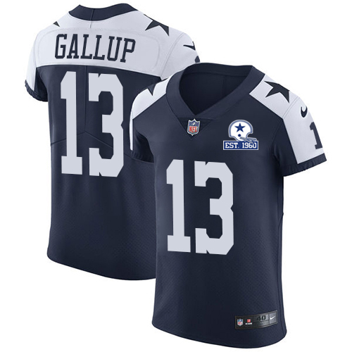 Personalized Cowboys #13 Michael Gallup Navy Blue Thanksgiving Men’s Stitched With Established In 1960 Patch NFL Untouchable Throwback Elite Jersey