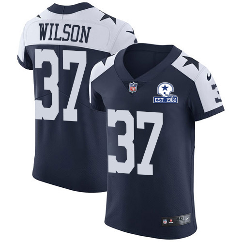 Personalized Cowboys #37 Donovan Wilson Navy Blue Thanksgiving Men’s Stitched With Established In 1960 Patch NFL Untouchable Throwback Elite Jersey