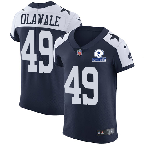 Personalized Cowboys #49 Jamize Olawale Navy Blue Thanksgiving Men’s Stitched With Established In 1960 Patch NFL Untouchable Throwback Elite Jersey