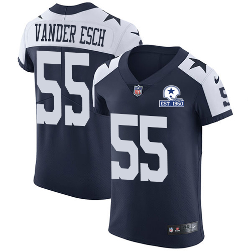 Personalized Cowboys #55 Leighton Vander Esch Navy Blue Thanksgiving Men’s Stitched With Established In 1960 Patch NFL Untouchable Throwback Elite Jersey
