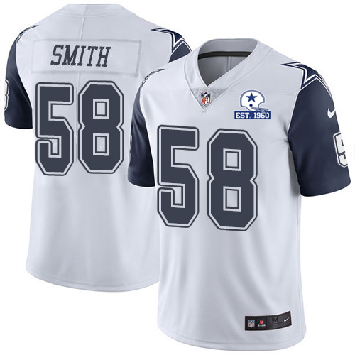 Personalized Cowboys #58 Aldon Smith White Men’s Stitched With Established In 1960 Patch NFL Limited Rush Jersey