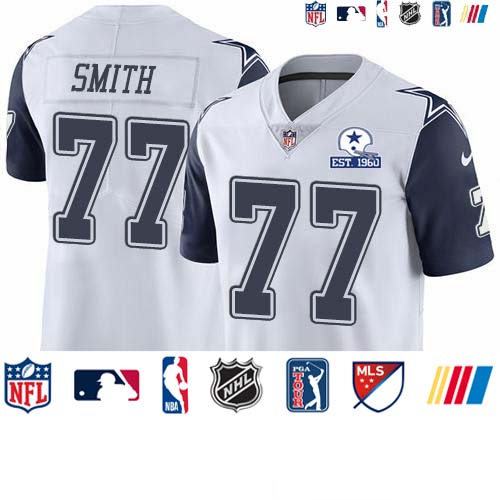Personalized Cowboys #77 Tyron Smith White Men’s Stitched With Established In 1960 Patch NFL Limited Rush Jersey