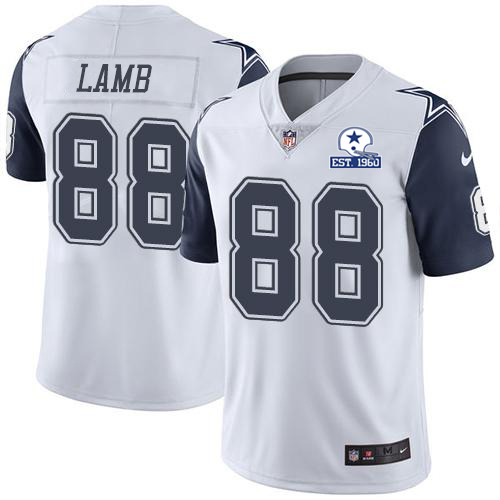Personalized Cowboys #88 CeeDee Lamb White Men’s Stitched With Established In 1960 Patch NFL Limited Rush Jersey