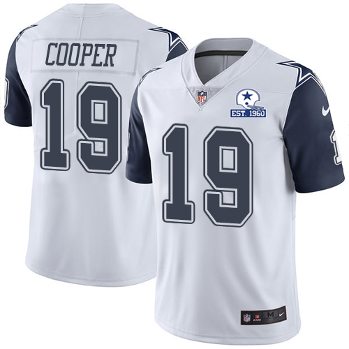 Personalized Cowboys #19 Amari Cooper White Men’s Stitched With Established In 1960 Patch NFL Limited Rush Jersey