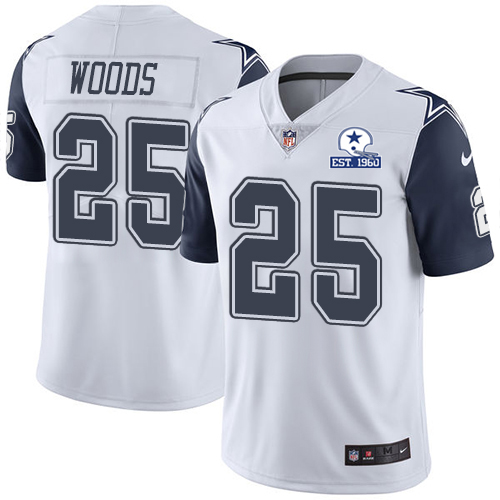 Personalized Cowboys #25 Xavier Woods White Men’s Stitched With Established In 1960 Patch NFL Limited Rush Jersey