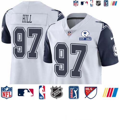 Personalized Cowboys #97 Trysten Hill White Men’s Stitched With Established In 1960 Patch NFL Limited Rush Jersey
