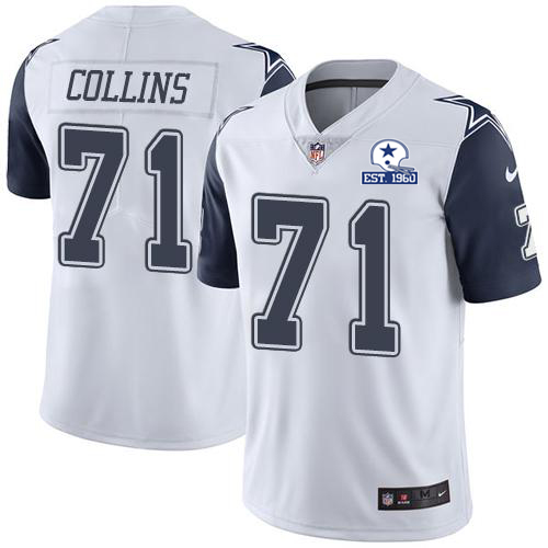 Personalized Cowboys #71 La’el Collins White Men’s Stitched With Established In 1960 Patch NFL Limited Rush Jersey