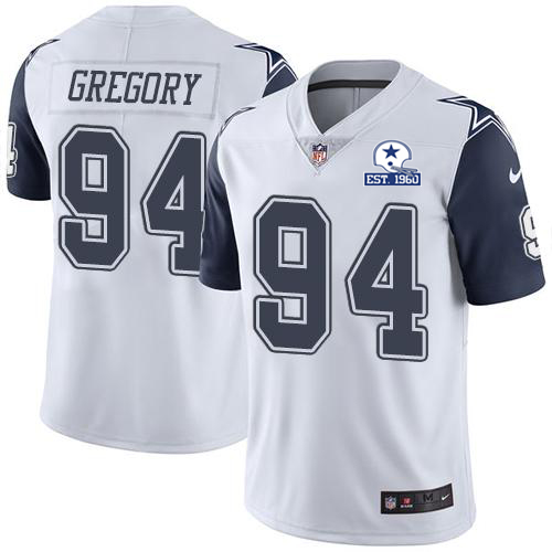 Personalized Cowboys #94 Randy Gregory White Men’s Stitched With Established In 1960 Patch NFL Limited Rush Jersey