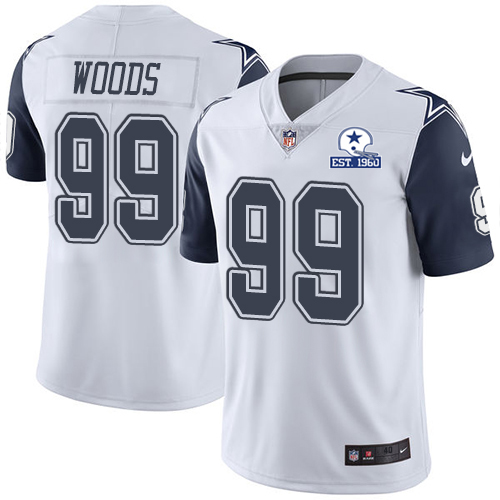 Personalized Cowboys #99 Antwaun Woods White Men’s Stitched With Established In 1960 Patch NFL Limited Rush Jersey
