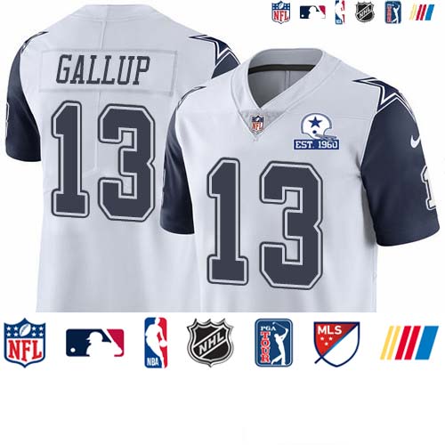 Personalized Cowboys #13 Michael Gallup White Men’s Stitched With Established In 1960 Patch NFL Limited Rush Jersey