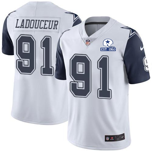 Personalized Cowboys #91 L.P. Ladouceur White Men’s Stitched With Established In 1960 Patch NFL Limited Rush Jersey
