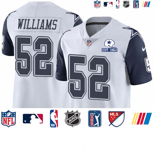 Personalized Cowboys #52 Connor Williams White Men’s Stitched With Established In 1960 Patch NFL Limited Rush Jersey